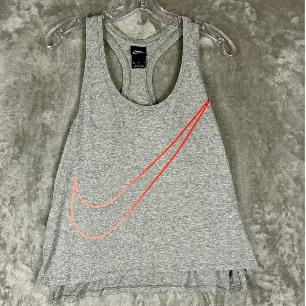 Nike Womens Racerback‎ Tank Top Gray Orange Swoosh Logo Tri-blend Size M